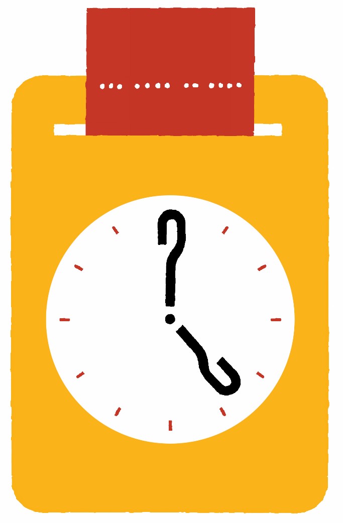 Ilustración de un reloj de fichar para registrar el comienzo y final de la jornada laboral de los trabajadores de una empresa.